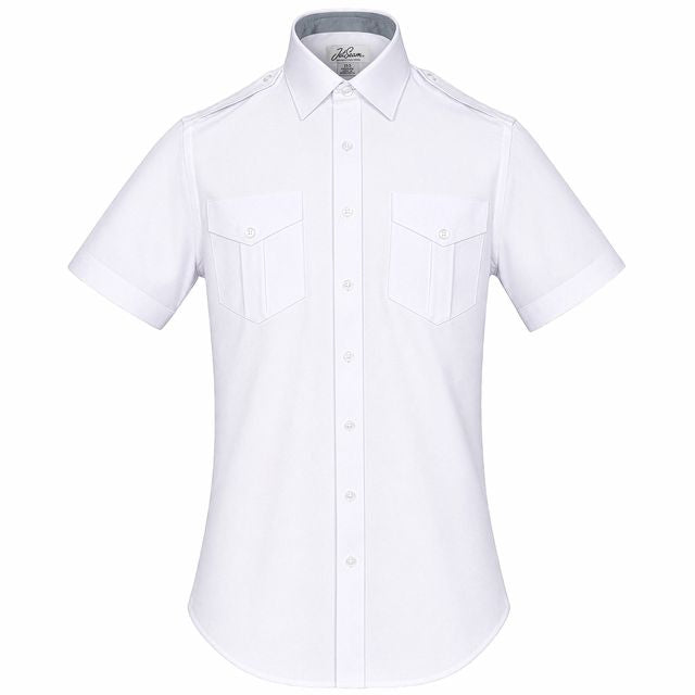 Men's Pilot Shirt - Modern Cut / White Label / Short Sleeve / White / Regular Length