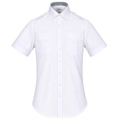 Men's Pilot Shirt - Modern Cut / White Label / Short Sleeve / White / Regular Length