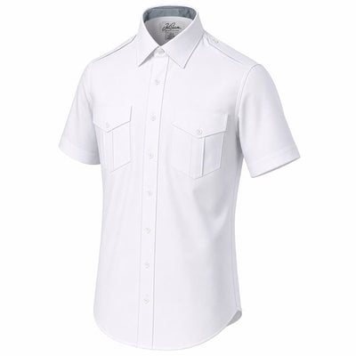 Men's Pilot Shirt - Modern Cut / White Label / Short Sleeve / White / Regular Length