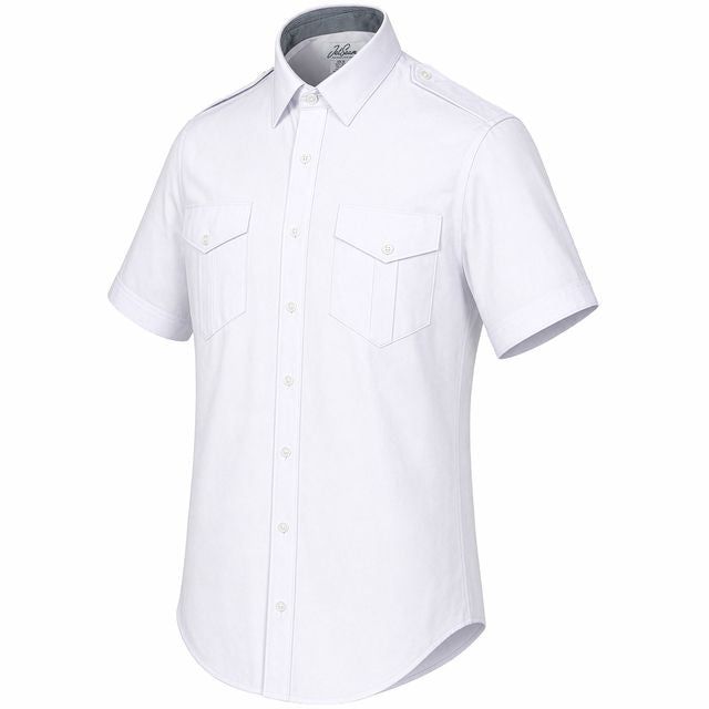 Men's Pilot Shirt - Slim Cut / White Label / Short Sleeve / White / Regular Length