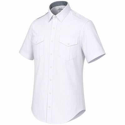 Men's Pilot Shirt - Slim Cut / White Label / Short Sleeve / White / Regular Length