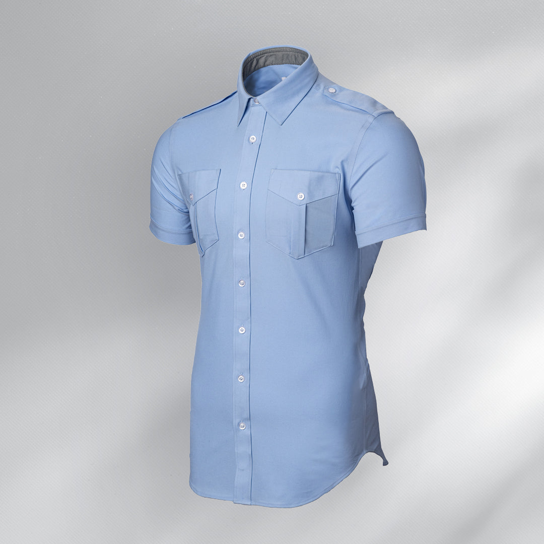 Men's Pilot Shirt - Blue - White Label Slim Cut - 58% polyester/32% cotton/10% spandex - Men's - Size Tall x 18 - JetSeam Men's Pilot Shirt - Blue - White Label Slim Cut - 58% polyester/32% cotton/10% spandex - Men's - Size Tall x 18 - JetSeam