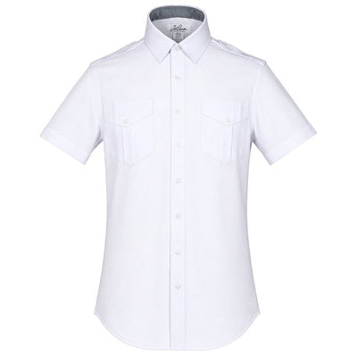Men's Pilot Shirt - Slim Cut / White Label / Short Sleeve / White / Regular Length