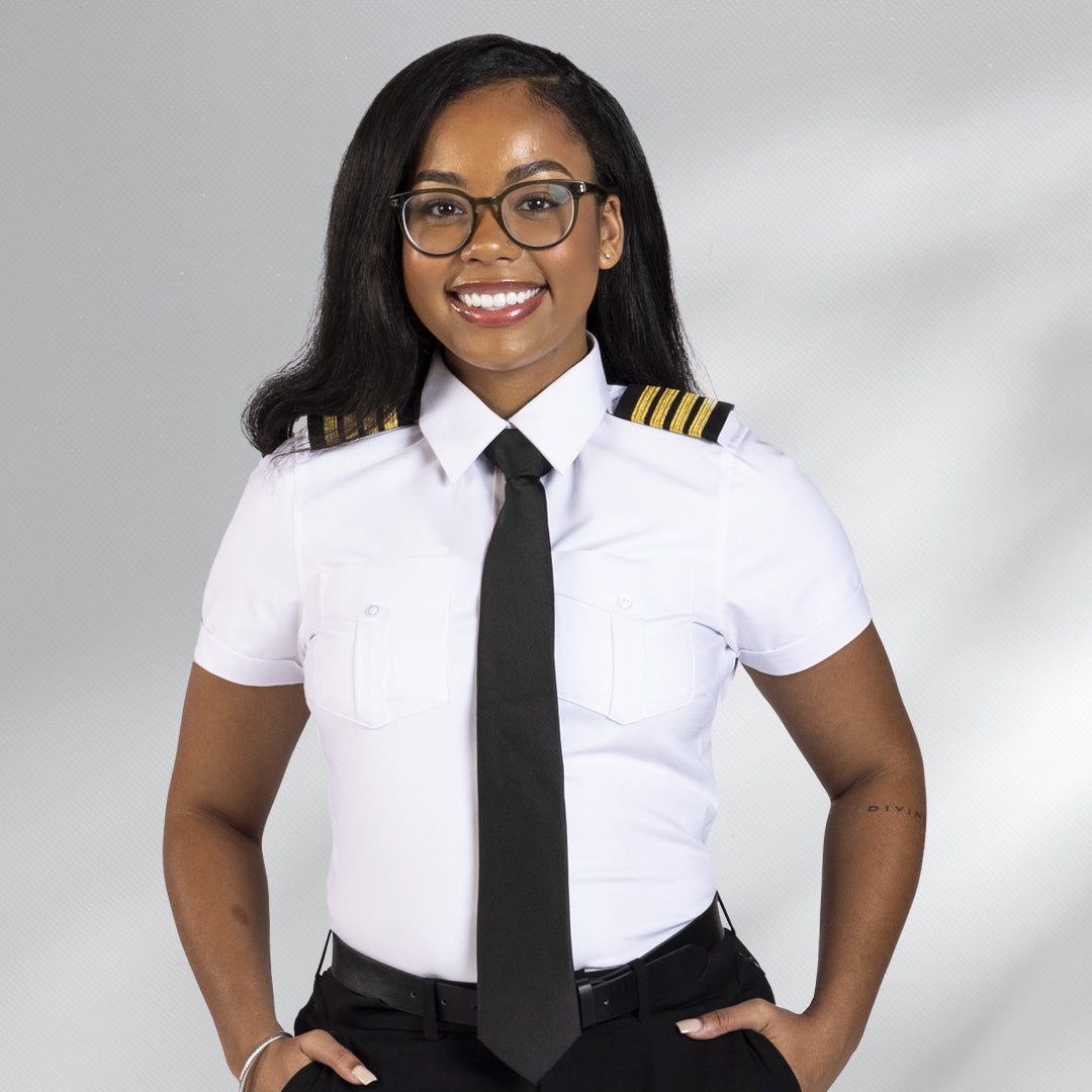 Women's Pilot Shirt - White Label - Short - 58% polyester/32% cotton/10% spandex - Size Regular x 4 - JetSeam - No Eyelets Women's Pilot Shirt - White Label - Short - 58% polyester/32% cotton/10% spandex - Size Regular x 4 - JetSeam - No Eyelets
