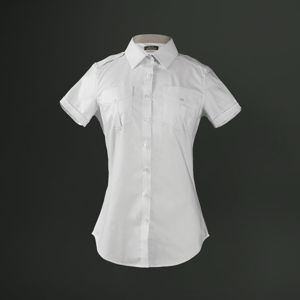 women's white dress shirt Women's Pilot Shirt - Gold - Short - 57% Cotton/38% Polyester/5% Spandex - White - Size Regular x 12 - JetSeam